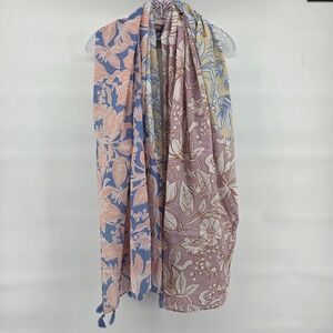 Mimco Floral Print Cotton Wrap Blue Pink‎ Lavender Tassels Lightweight Summer